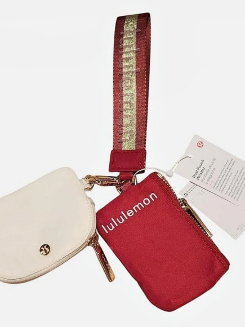 lululemon Dual Pouch Wristlet Red & Cream NWT